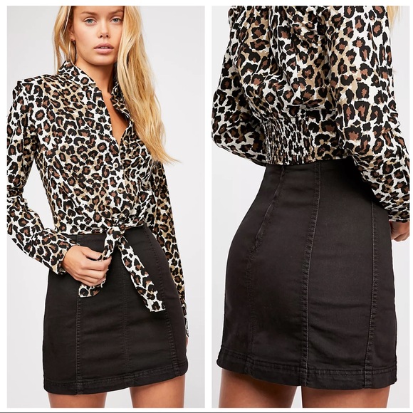 FREE PEOPLE Black Denim Mini Skirt - Picture 1 of 7